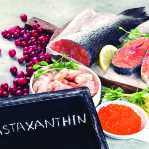 Foods rich in astaxanthin on countertop