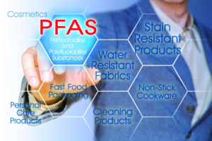 Person pointing an an overlay of different PFAS sources